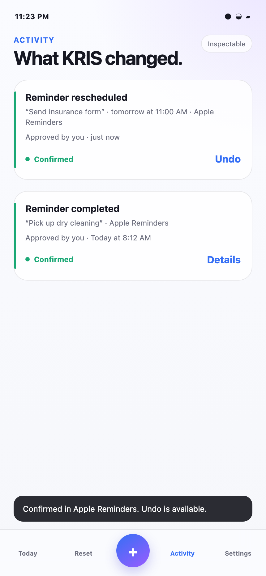 Kapers approved receipt prototype with Undo.